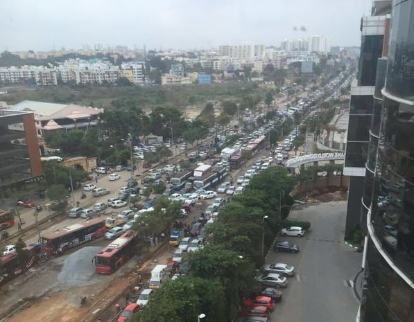 traffic jam on outer ring road in bengaluru