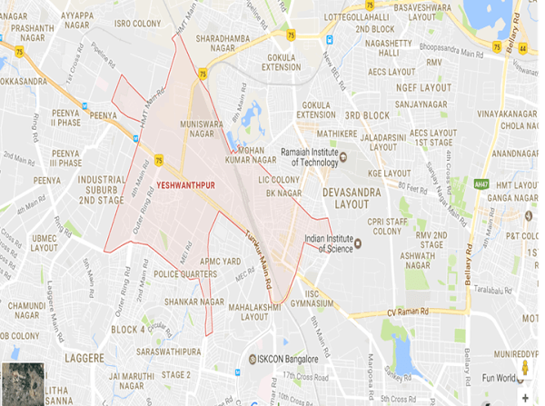 Current Map of Yeshwanthpur area. Source: Google Maps 2017