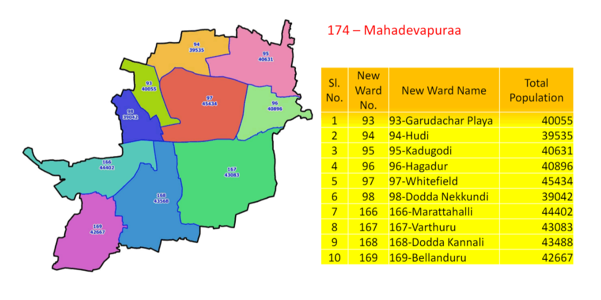 The revised map of Ward 174 - Mahadevapura. Pic credit: Abstract of Wards in each Legislative Assembly Segments within BBMP (2019)