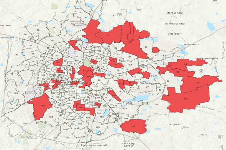 Map of COVID hotspots in Bangalore (April 16 - BBMP War Room Bulletin)