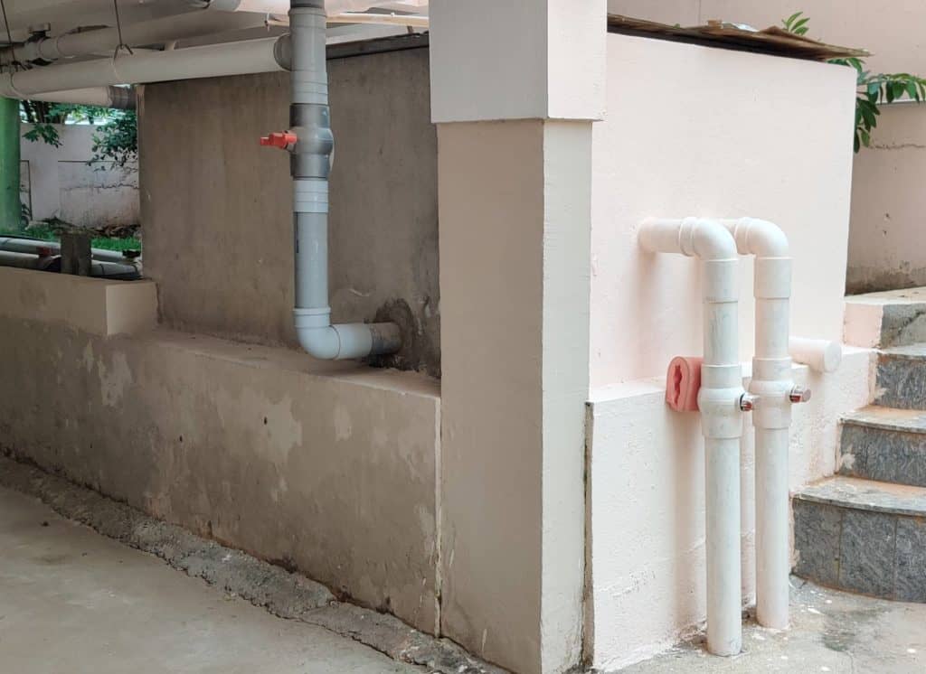 Rainwater harvesting (RWH) pipelines in an apartment
