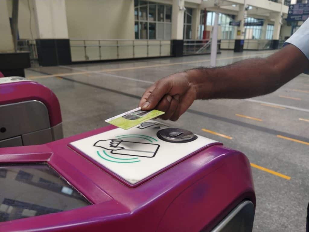 Smart card being used for a metro ride
