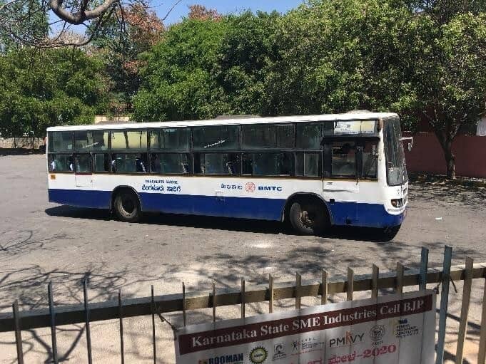 A BMTC bus parked at bus depot in Bengaluru