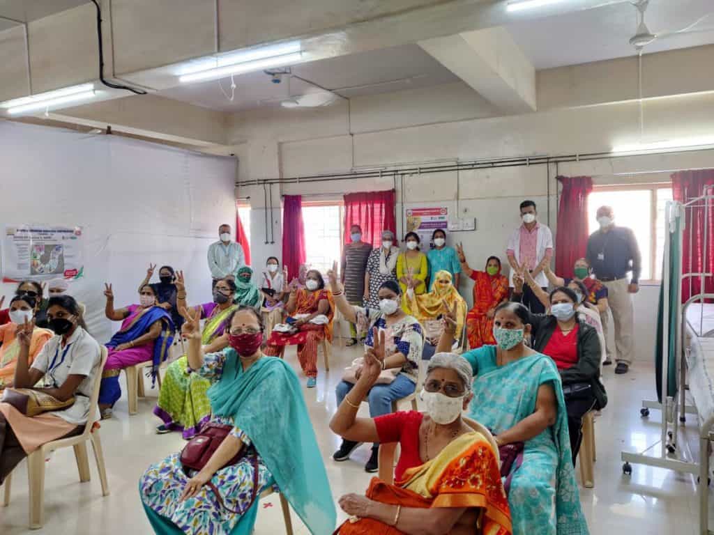 Senior citizens vaccinated in Maharashtra. The state has seen a massive increase in the number of COVID infections over the past few weeks, sparking fears of a second lockdown. Pic: Pimpri Chinchwad Municipal Corporation/Twitter