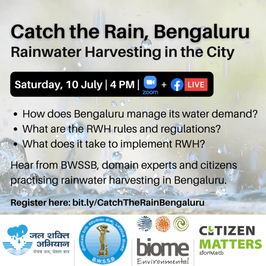 Catch the Rain, Bengaluru: Rainwater Harvesting in the City event poster