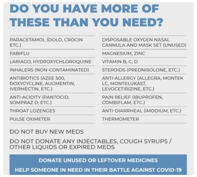 donate unused medicines - list of medicines accepted