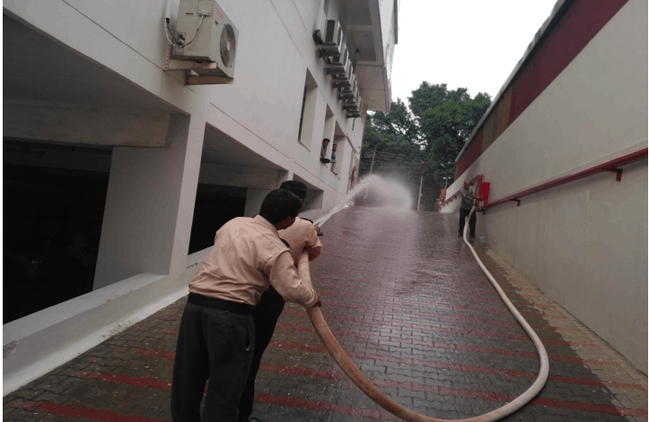 Fire hose drill in an apartment