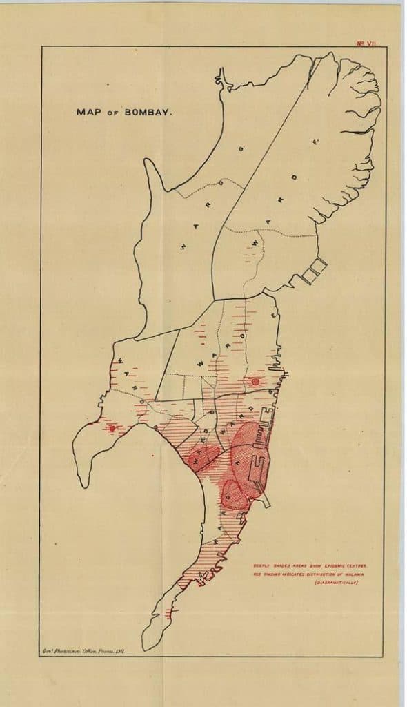 Map of wells in South Bombay that contained malarial mosquitoes