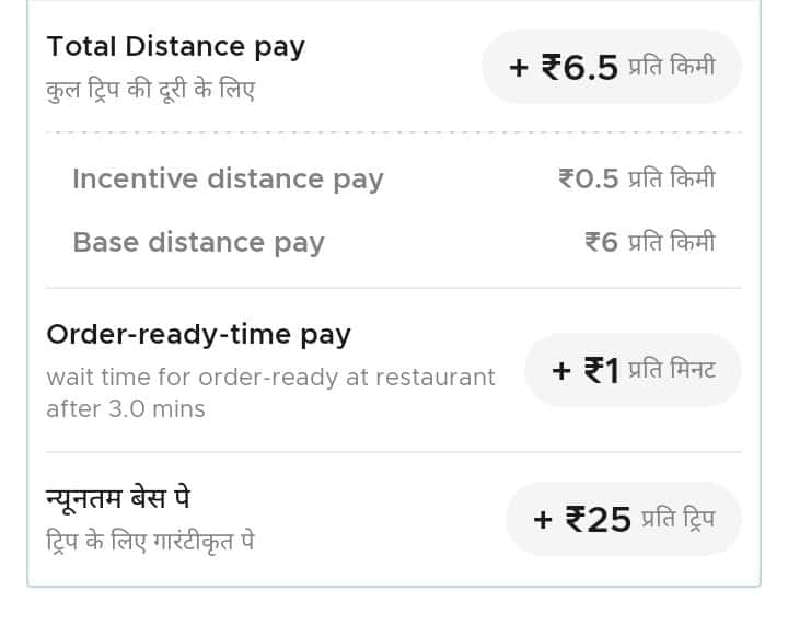 screenshot of Zomato delivery partner payment calculation for an order