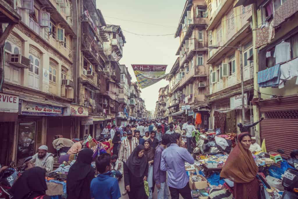 densely populated flea market