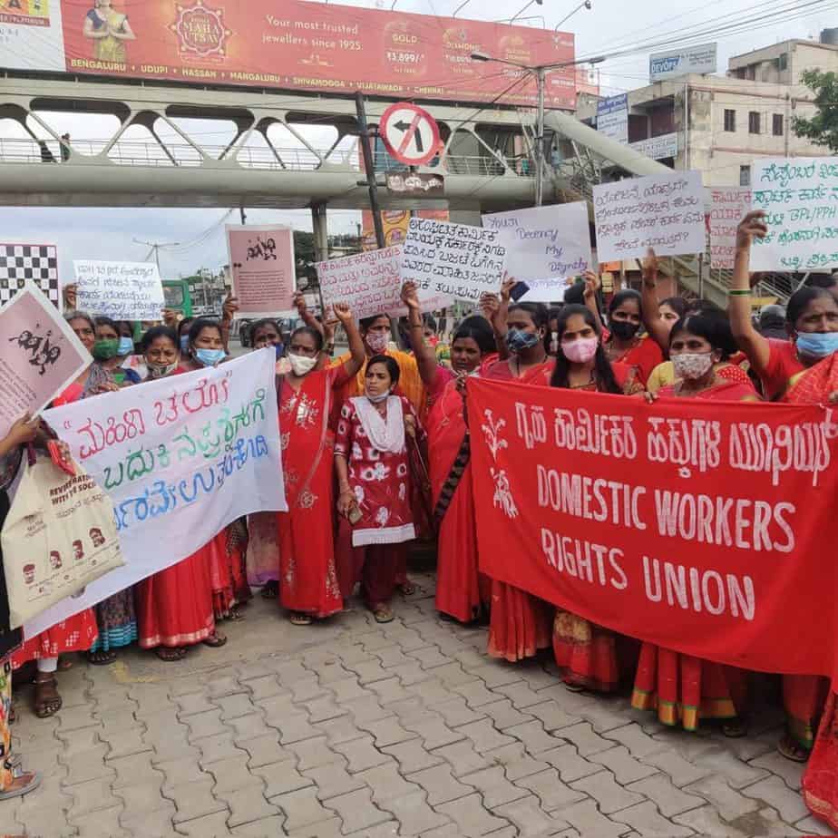 domestic workers' protest in marathahalli