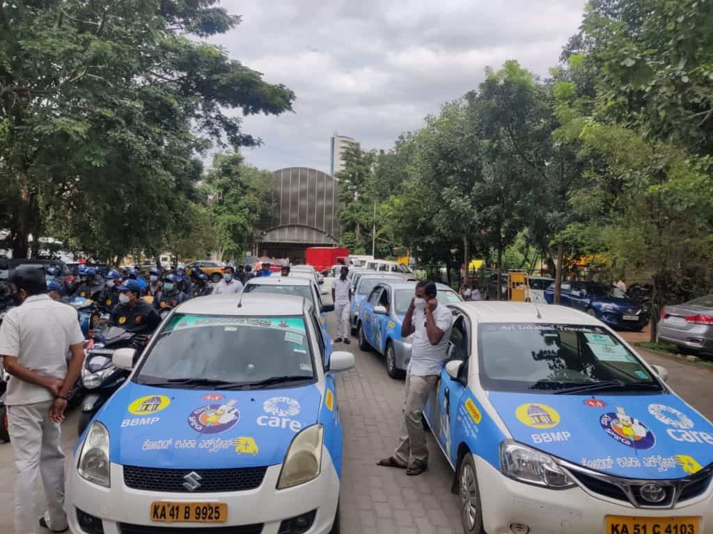 Vaccine vehicles jointly deployed by BBMP and Care India Foundation