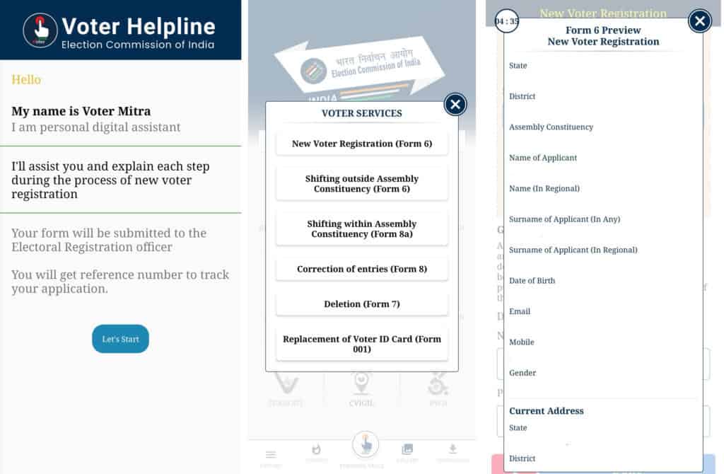 Filing forms on the voter helpline mobile app