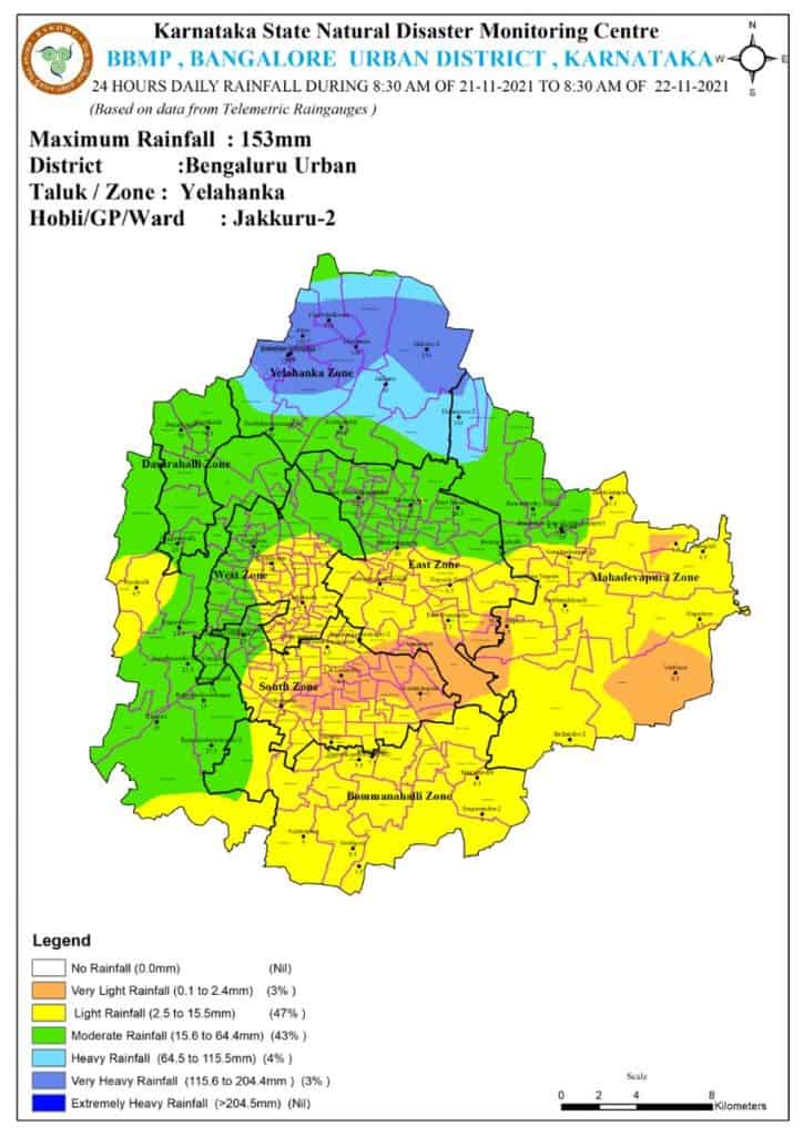 Variations in the intensity of rainfall across the city on November 21-22.
