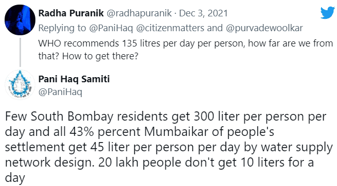 South Bombay residents get 300l water per person per day