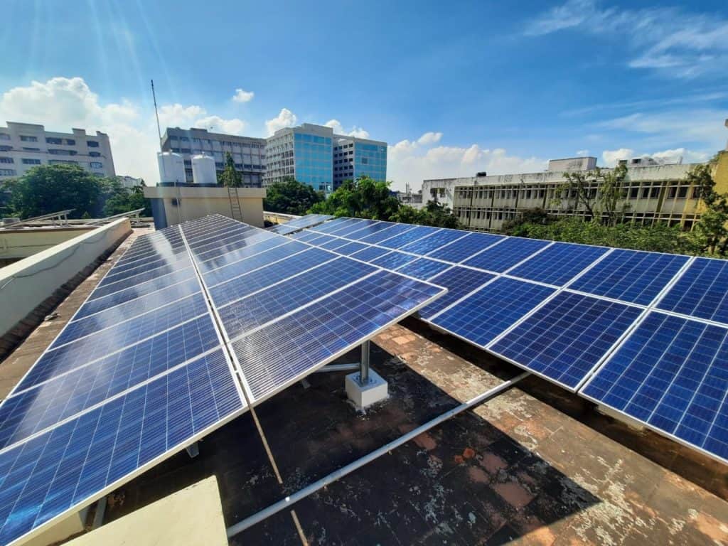 Solar panels installed on a Chennai rooftop for renewable energy generation