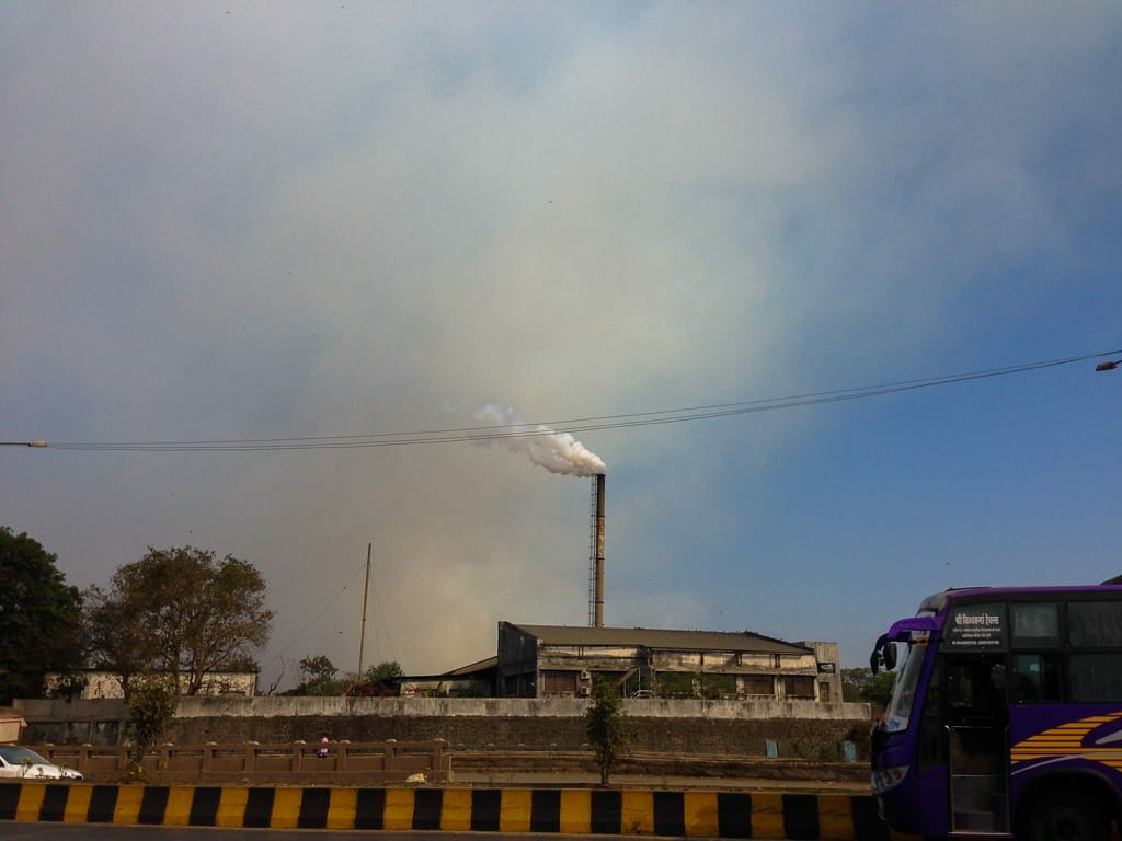 The smoke emitting chimney of the SMS Envoclean biomedical waste incinerator 