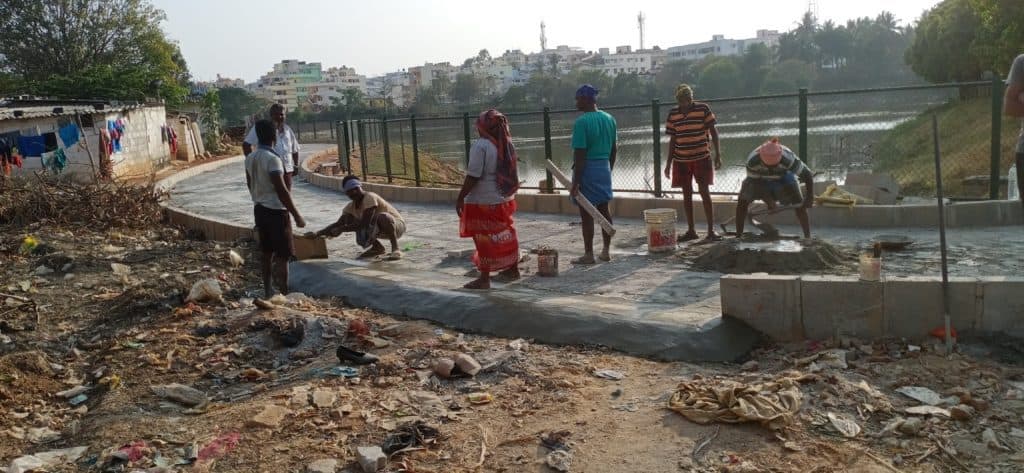Walking track being fixed at Puttenahalli Lake