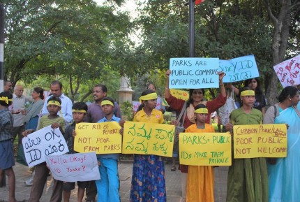 Marginalised groups protesting in 2009 against the then-Horticulture Minister's proposal to make ID cards mandatory for entry to Cubbon Park
