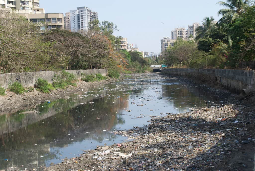 The polluted Malad creek, where sewage and garbage is discharged.