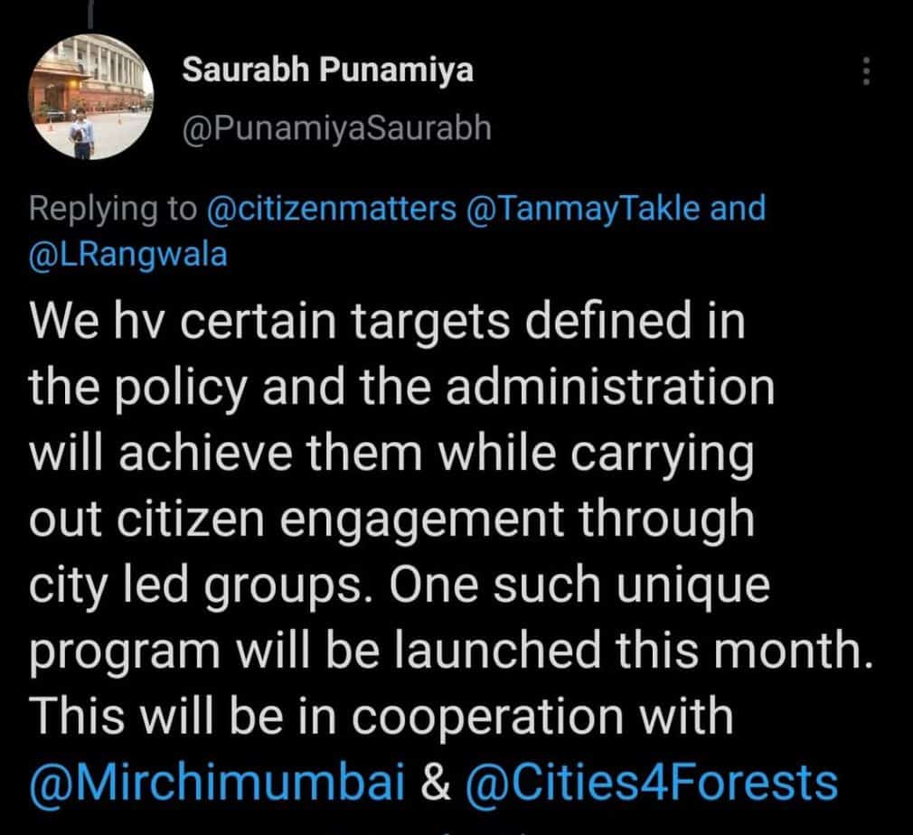twitter reply about targets to engage citizens in the MCAP