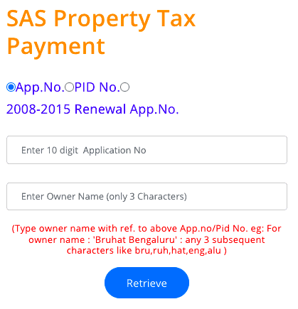BBMP SAS Property Tax Payment screenshot