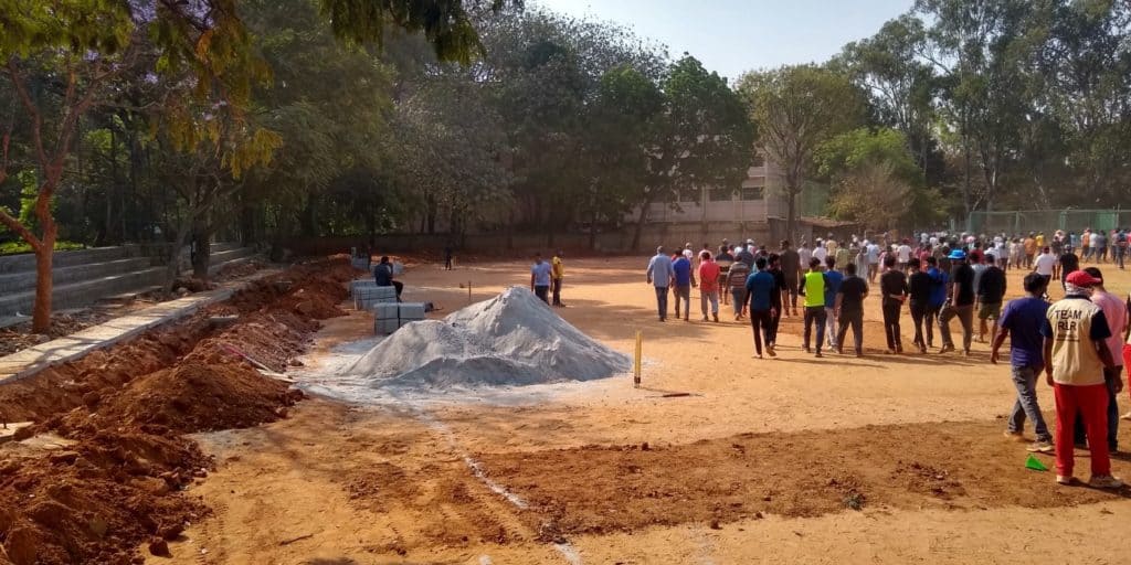 Protesters at the digging site in 18th cross grounds Malleshwaram
