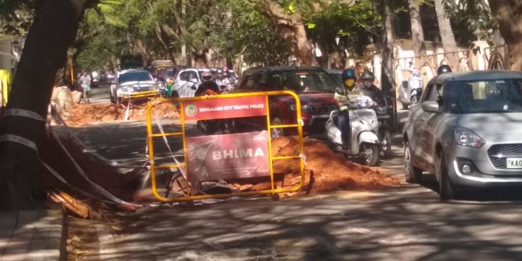 Road blocked due to excavation on 18th Cross road, Malleshwaram