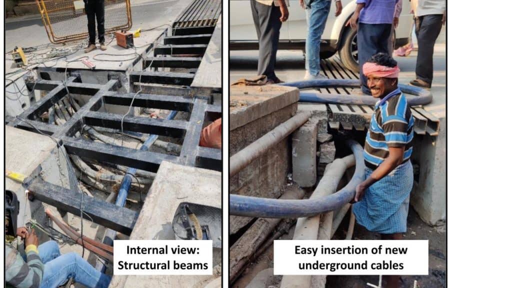 Metal grating duct-culvert work in progress in Brookefields Bengaluru