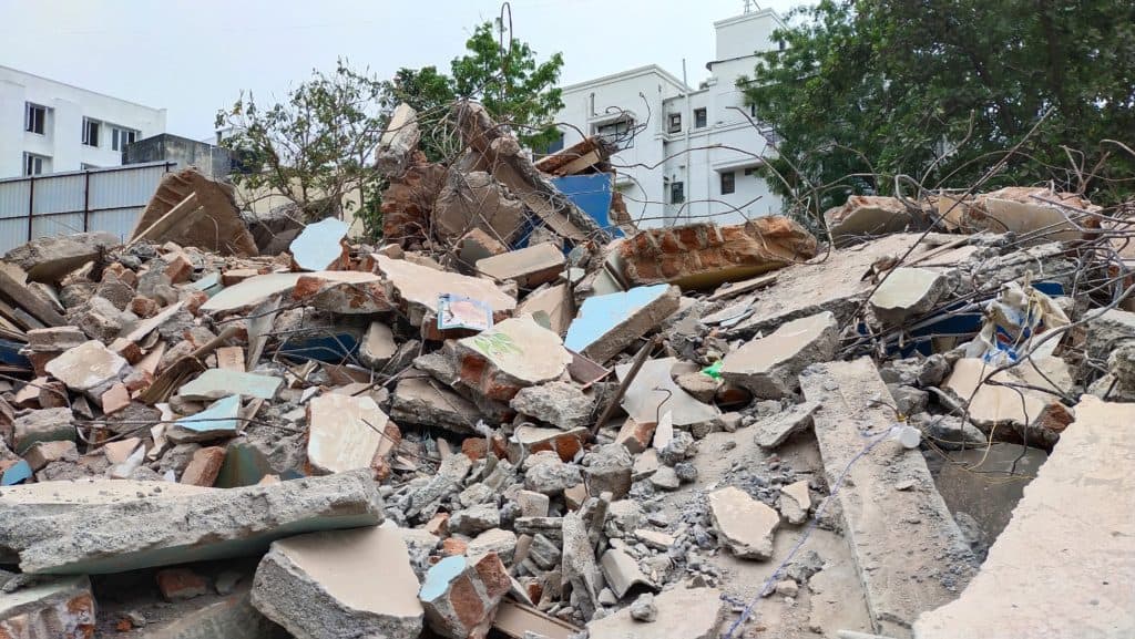 Debris of homes in Govindasamy nagar