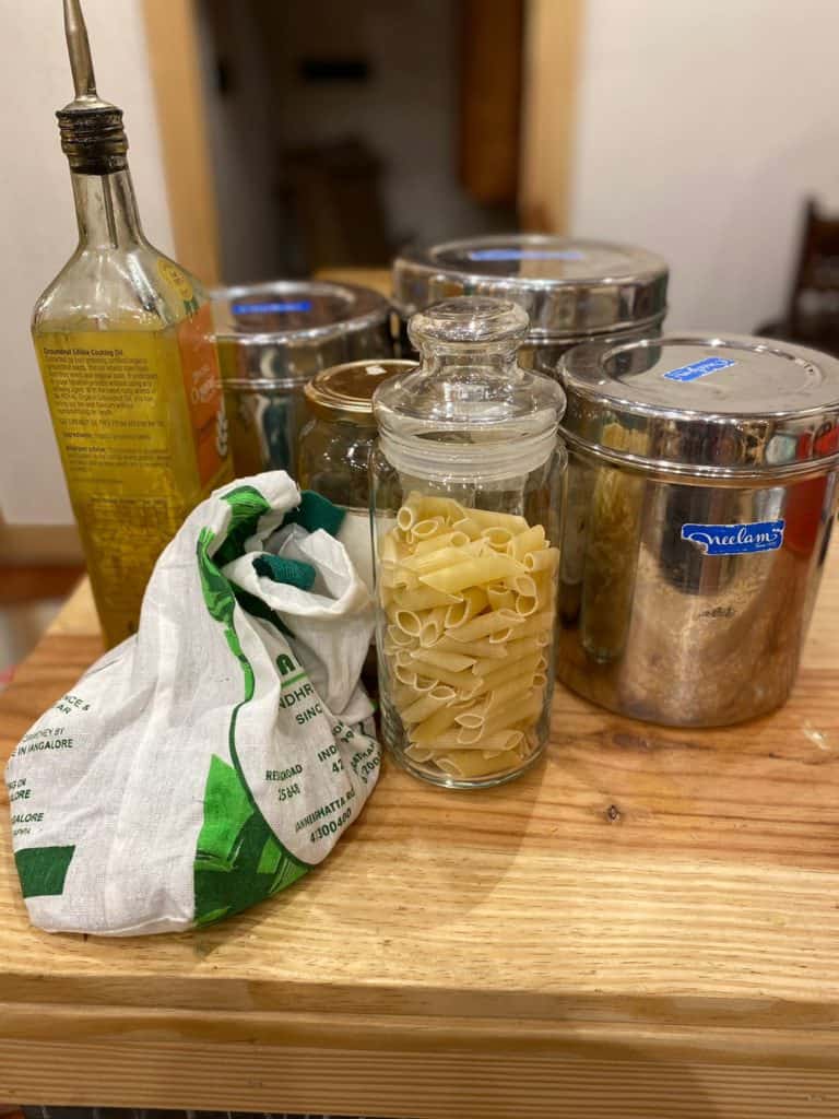 produce bought in household containers to avoid single use plastic