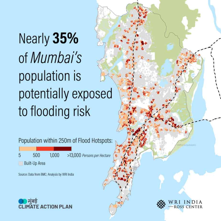 A map of the flood prone areas in Mumbai, with 35% of the total population at risk