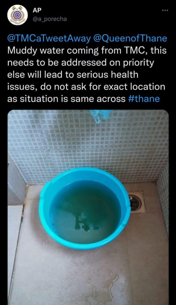 Tweet from A Porecha highlighting health issues that the dirty water can cause