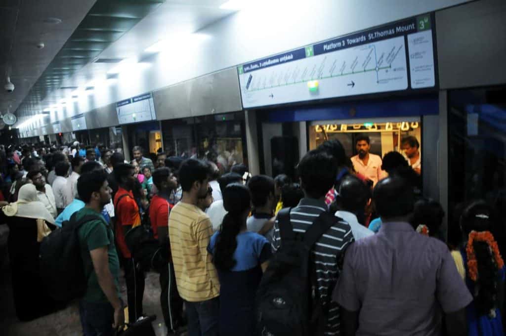 Crowded passengers at St Thomas Mount metro station