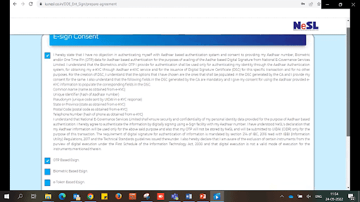 E-sign consent option OTP, Biometric, e-Token