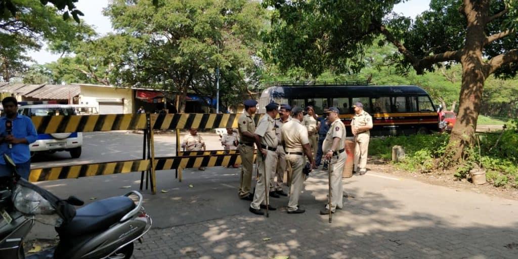 Visuals from October 2019. Police are seen guarded the barricaded area at Aarey.