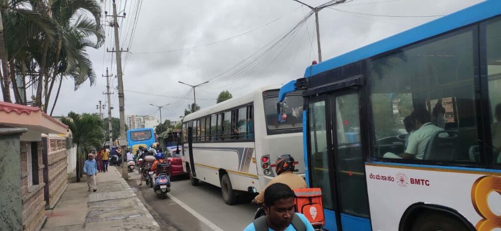 BMTC buses standing on a road