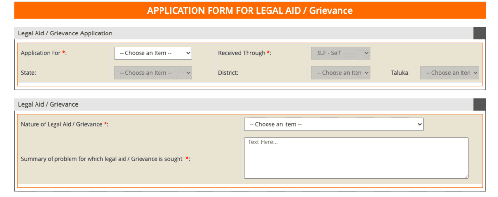 online legal aid application screenshot