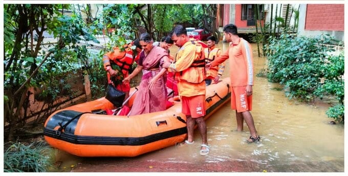 Disaster response teams help resdients in Bengaluru's flooded locality