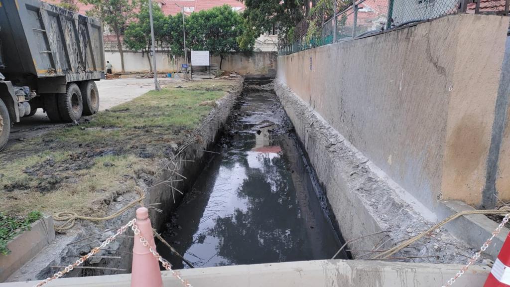A stormwater drain after BBMP cleared constructions encroaching it 