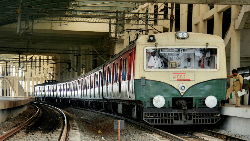 A train on an MRTS route in Chennai