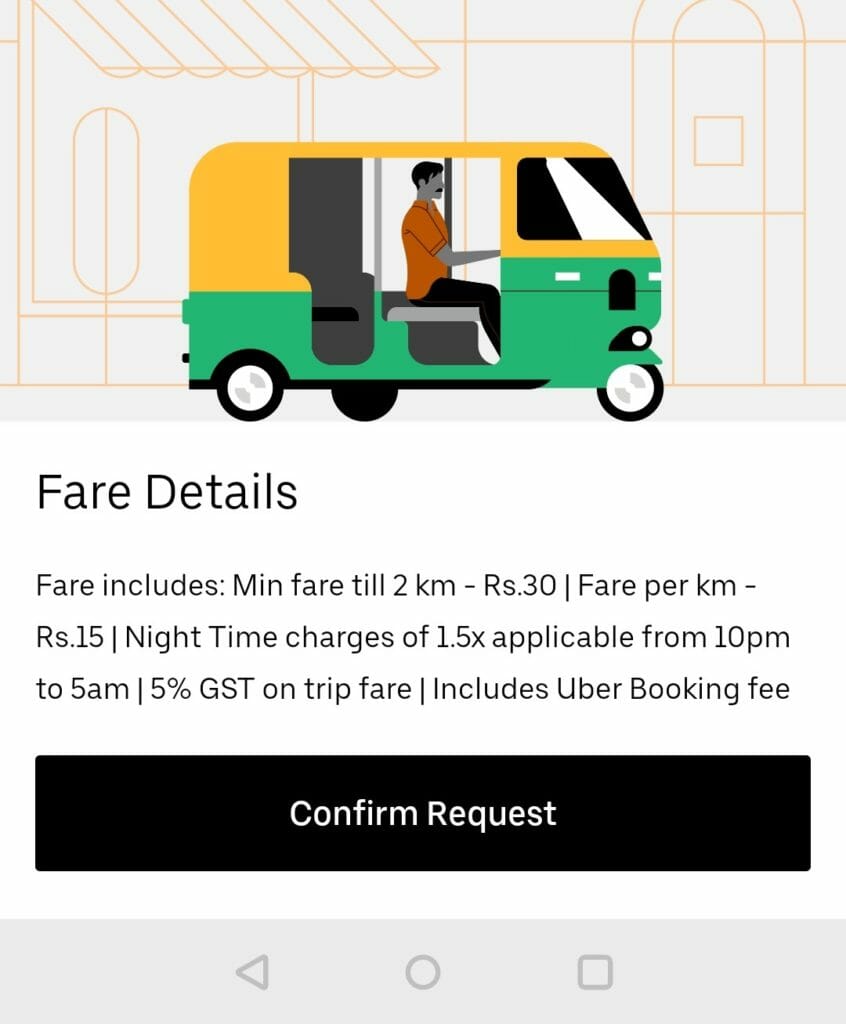 Uber's fare break-up of the trip for customers 