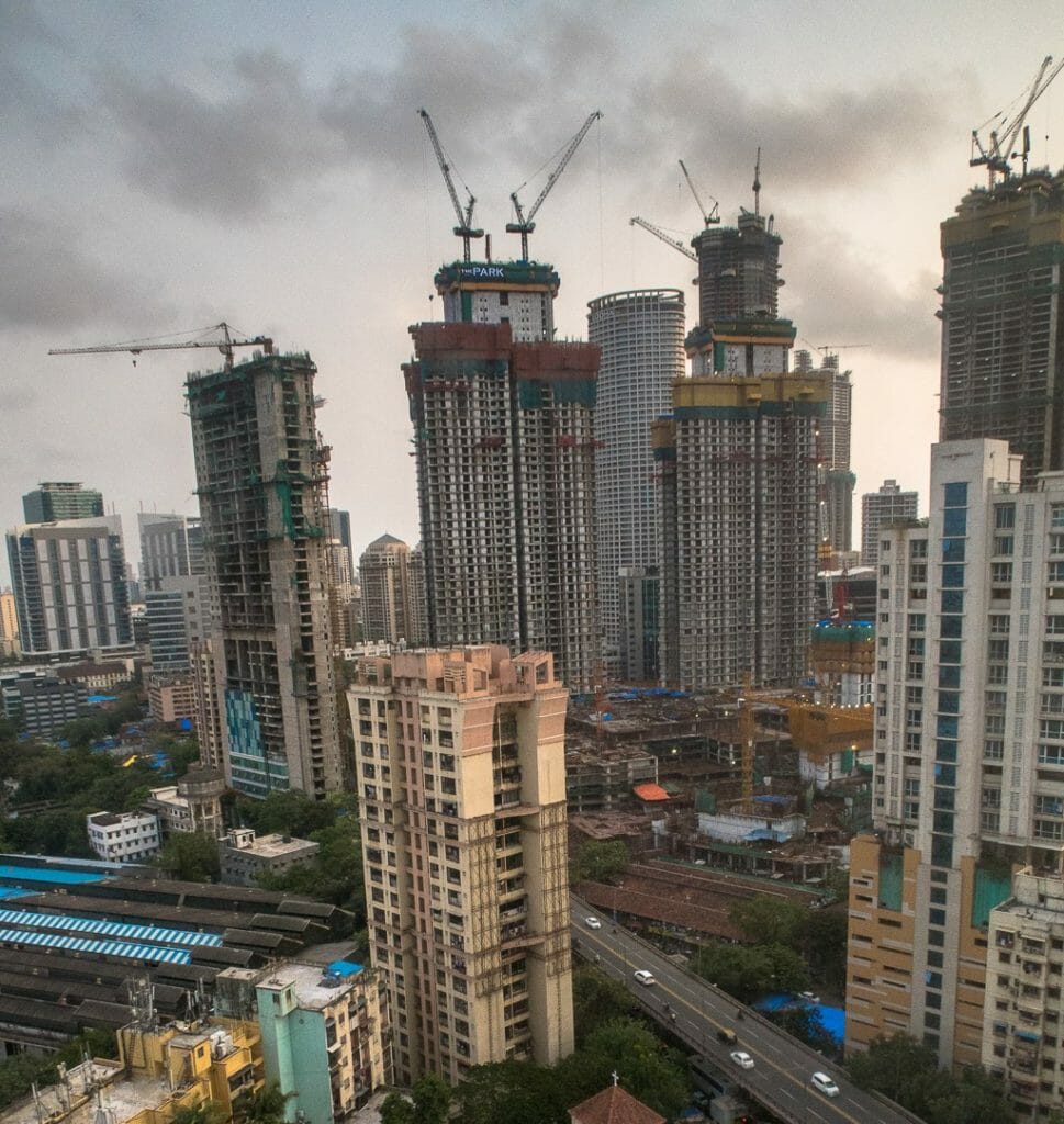 Aerial view of buildings mid construction in Mumbai