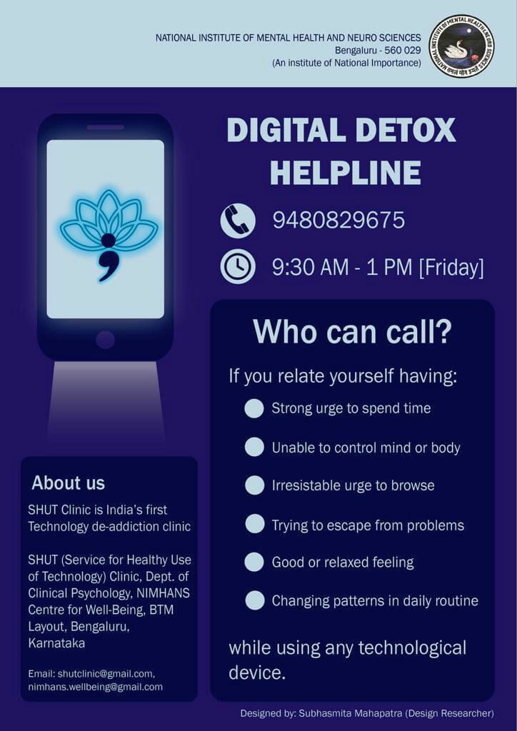 Poster of the digital detox helpline, which was formally launched at the NIMHANS mental health santhe on November 3 2022