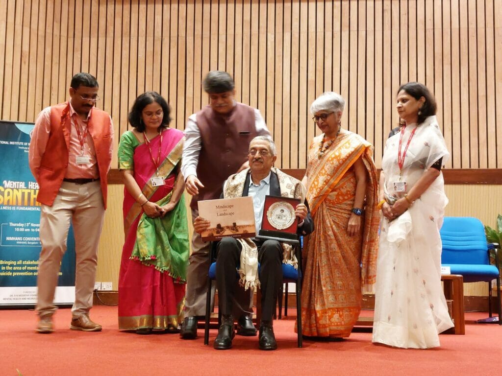 Dr Kalyanasundaram S, Senior Consultant Psychiatrist, and Honorary Advisor, Richmond Fellowship Society, Bengaluru Branch felicitated at the NIMHANS mental health santhe on November 3 2022
