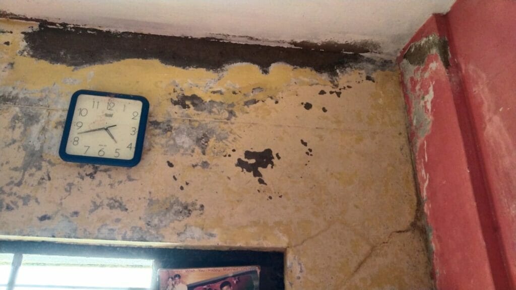 damaged walls in a house of a frontline worker