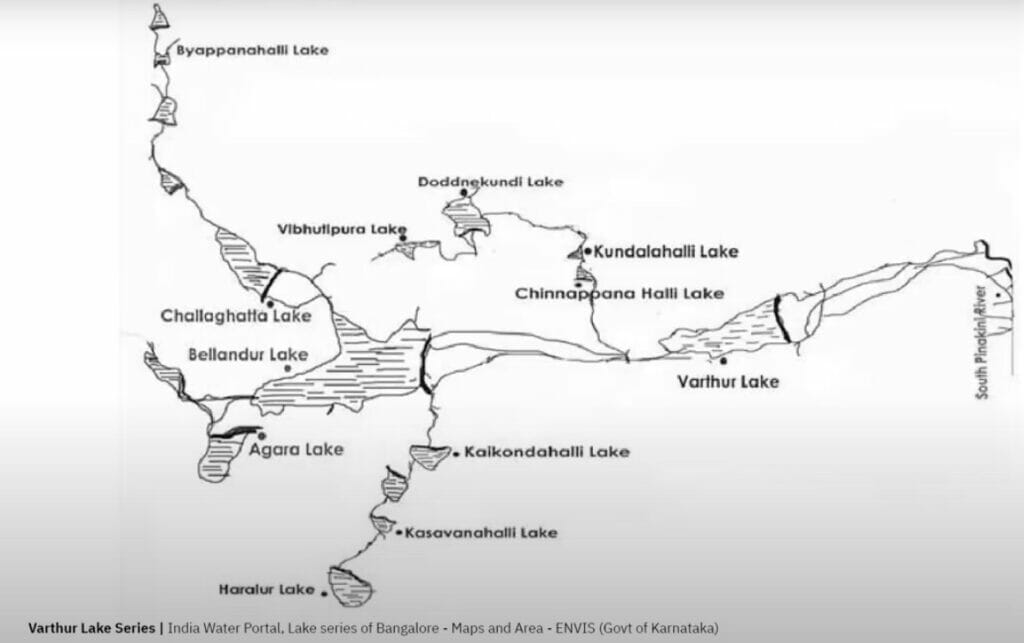 Map of lakes connected to Varthur 