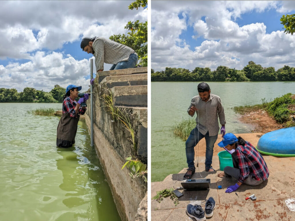 Atree researchers installing sensors to monitor water flow