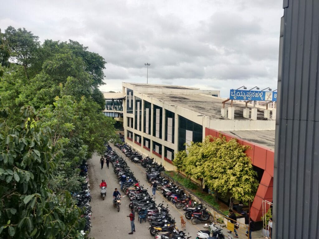 Vehicles parked at Byappanahalli metro station in Bengaluru 