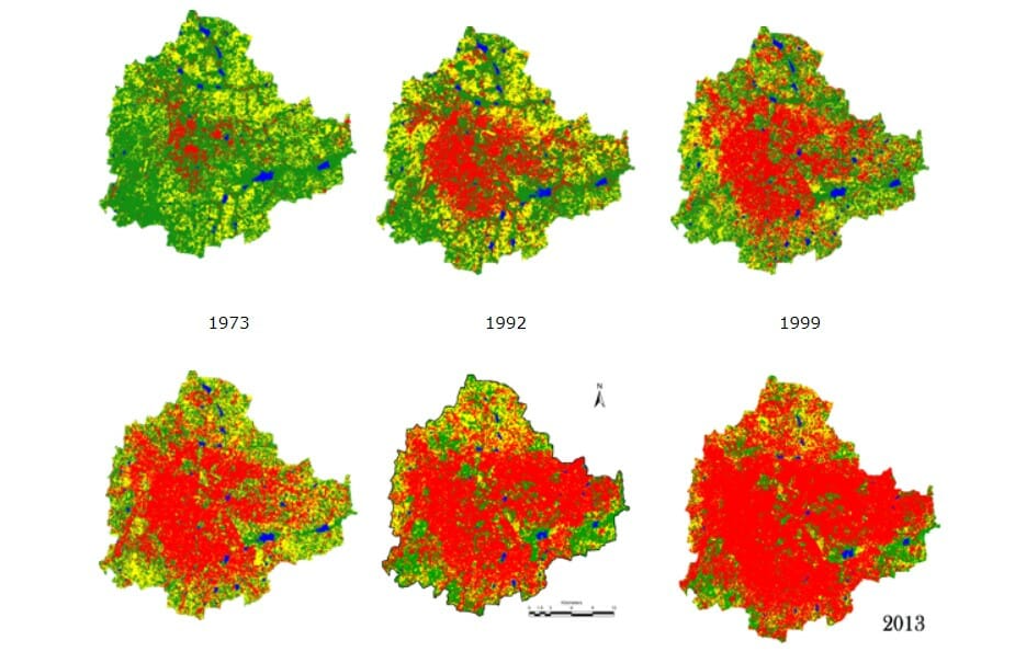 A 2013 IISc study depicts the shrinking tree cover in Bengaluru.